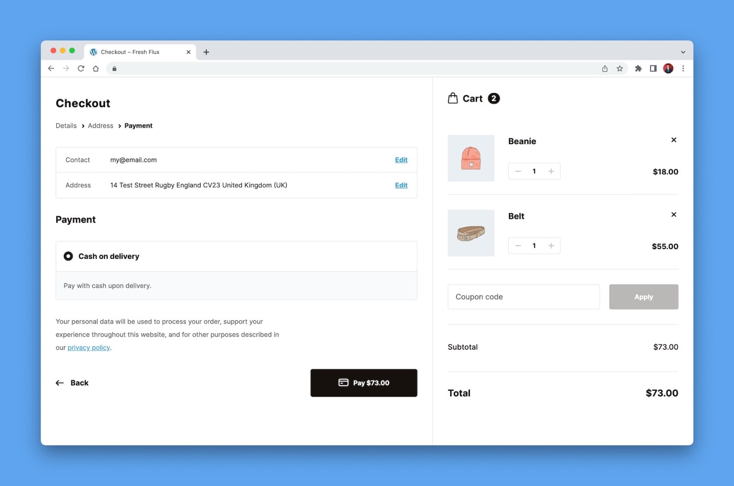 Flux checkout preview