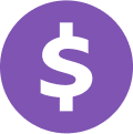 Dollar symbol in a purple disc.