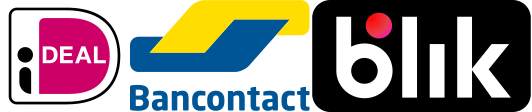 iDEAL, Bancontact, and Blik logos.