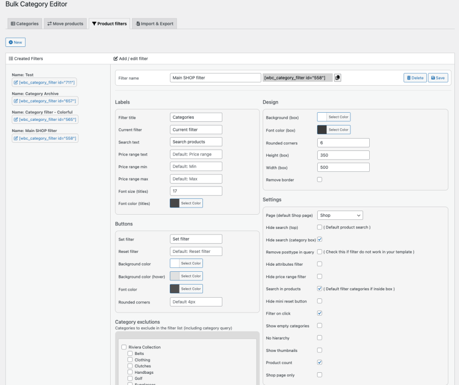 Frontend Product filters 