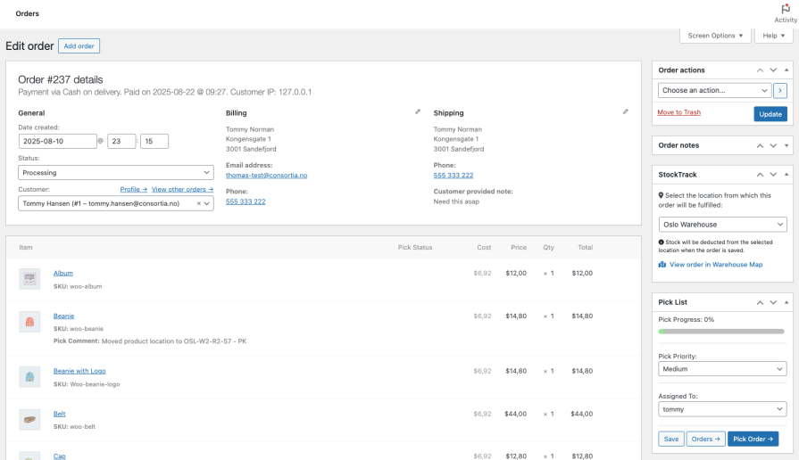 StockTrack - edit order widget