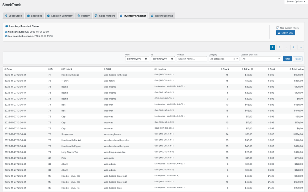 StockTrack - snapshots of products